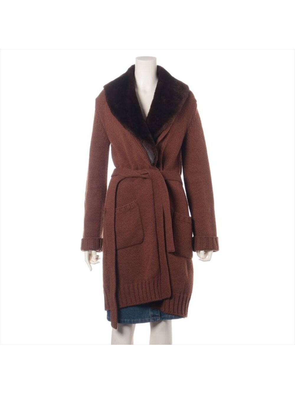 Hermes Knit Cashmere Jacket Coat with Removable Fur and Leather Collar